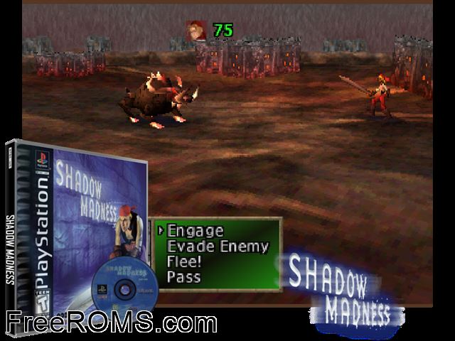 Shadow Madness [Disc2of2] PSX game showing 3D box cover and gameplay screenshot